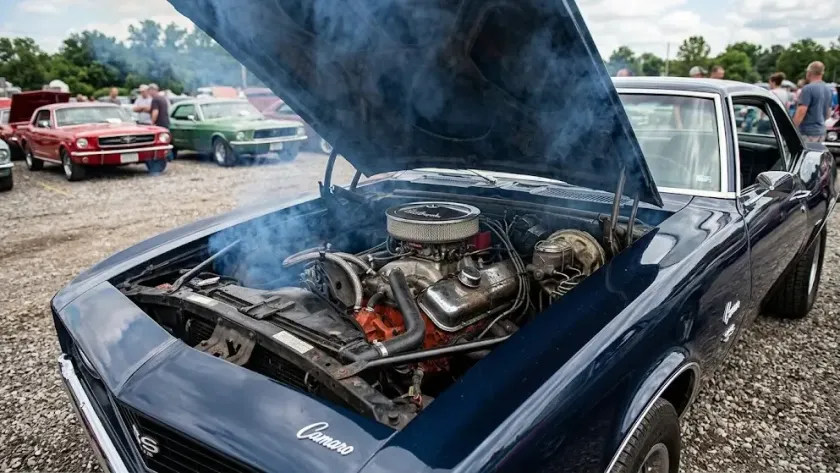 Blue or blue-gray smoke from classic car engine